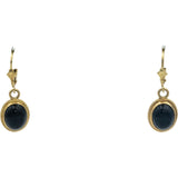 14k Yellow Gold Oval Cabochon Cut Bezel Set Onyx Drop Dangle Earrings