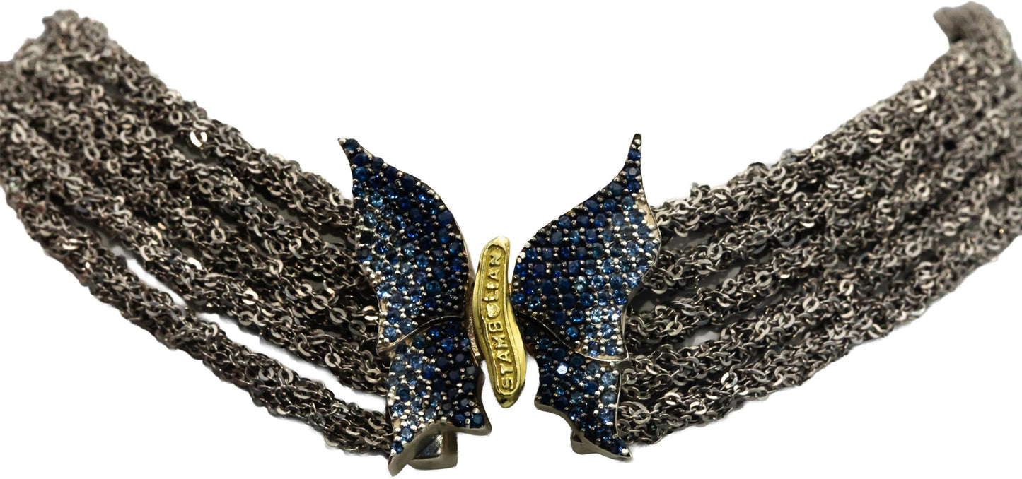 STAMBOLIAN 18k Gold Sterling Silver 2.57CT Diamond & Sapphire Butterfly Necklace