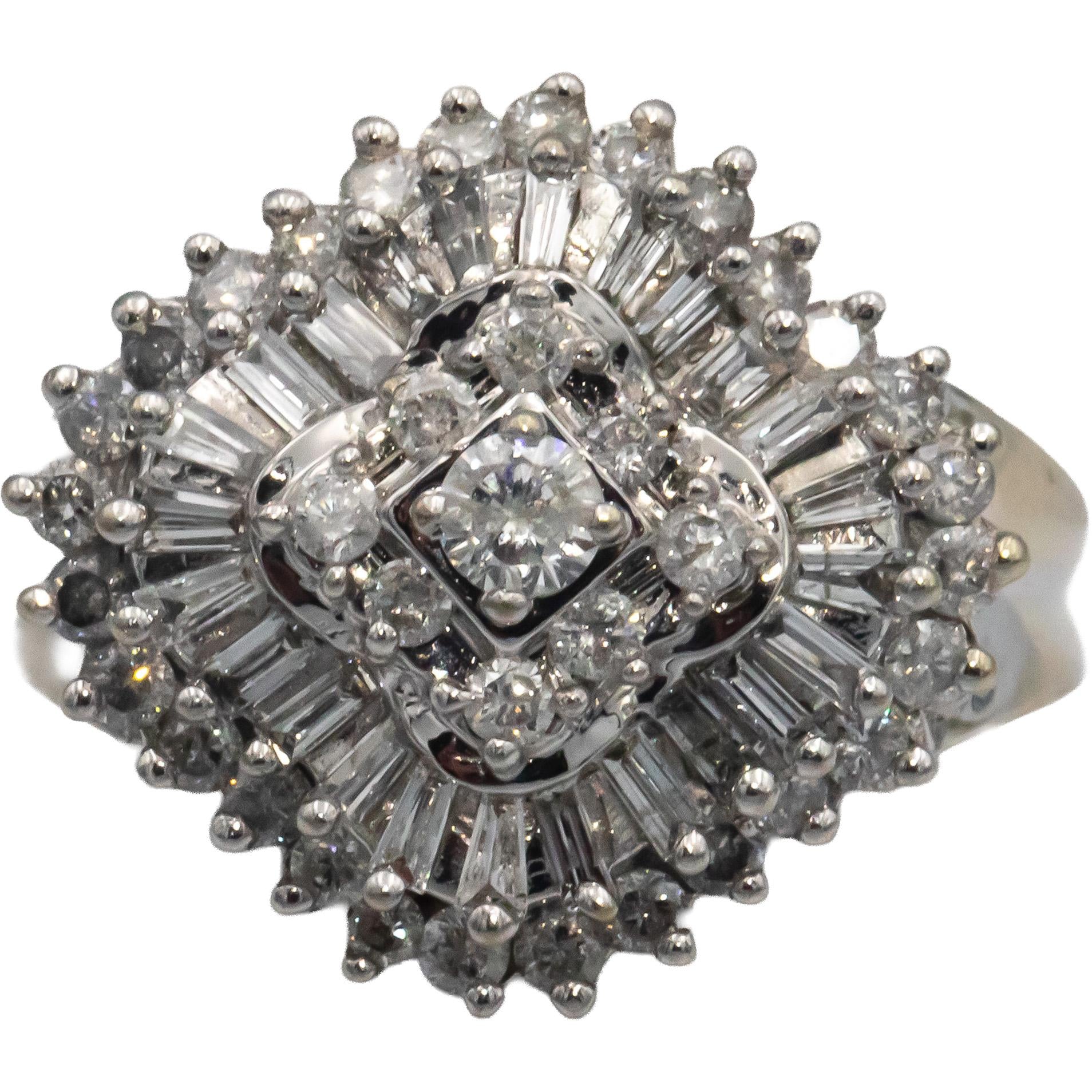 10k White Gold 1.35CT Diamond Cluster Cocktail Ring Size 7