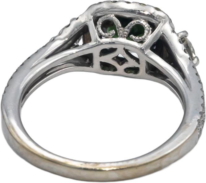 14k White Gold 1.50CT VS Diamond and Green Tourmaline Halo Ring Size 6