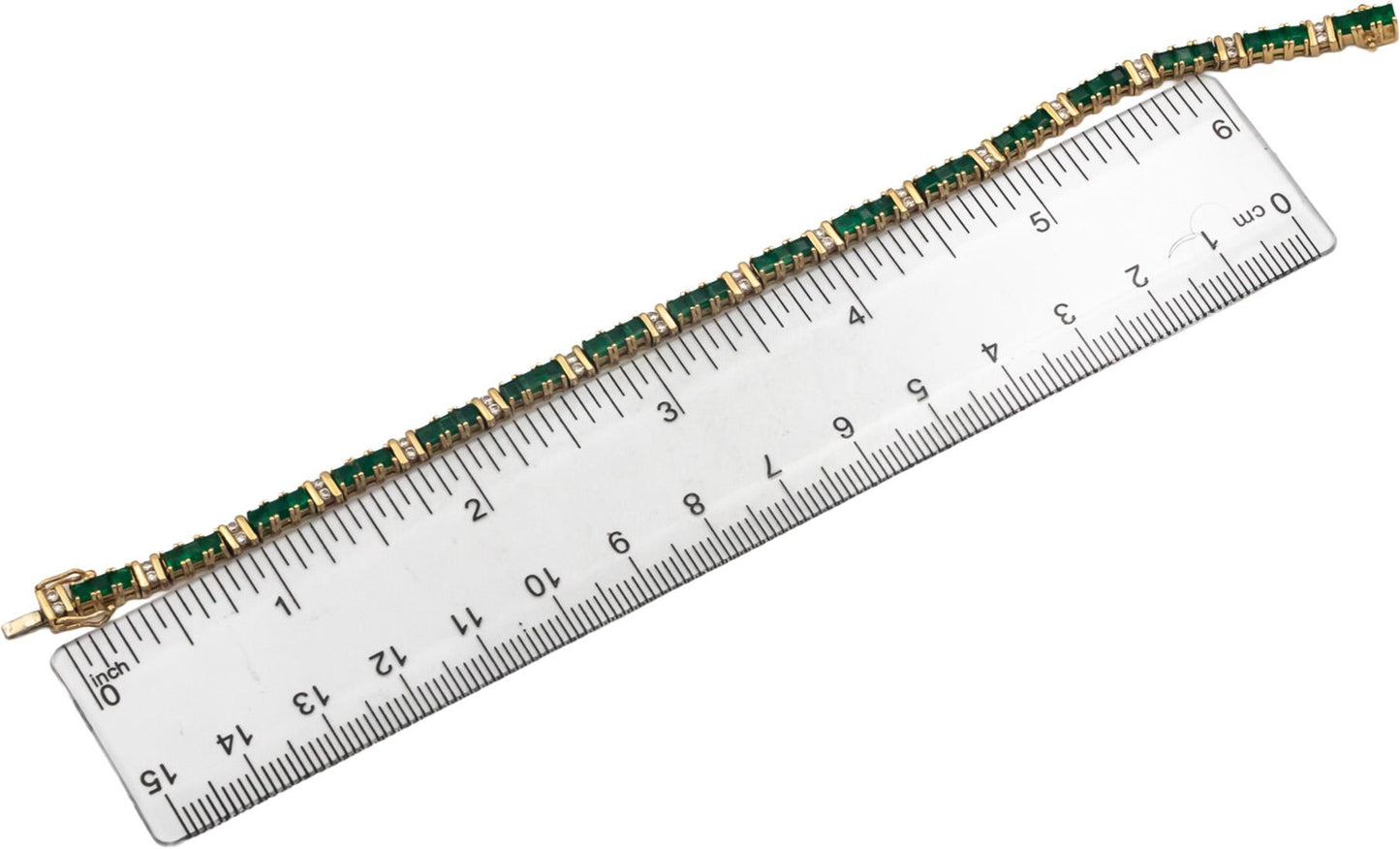 14k Yellow Gold 3.50CT Diamond and Emerald Tennis Bracelet