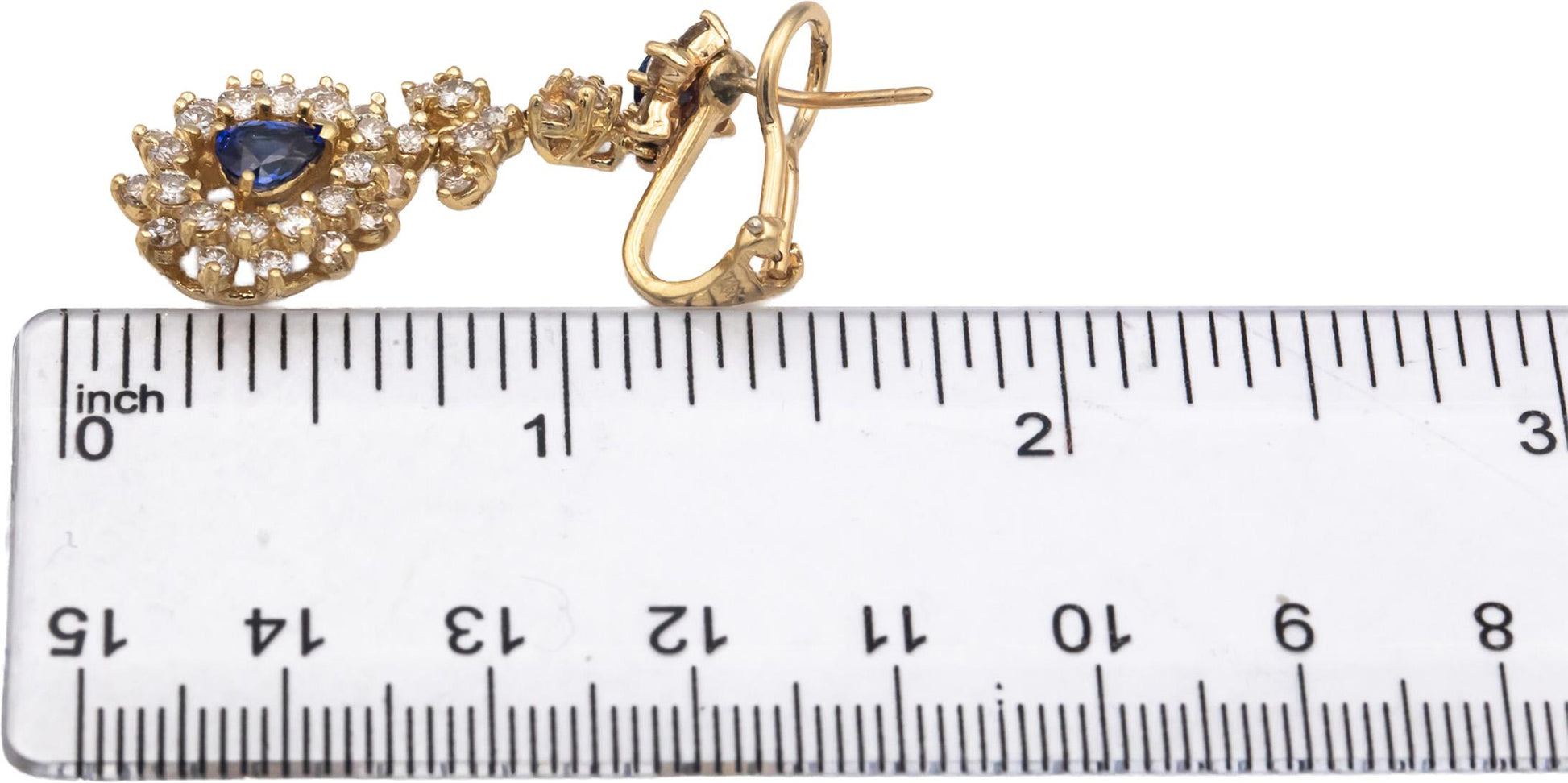 14k Yellow Gold Diamond and Sapphire Drop Dangle Earrings 4.0CT