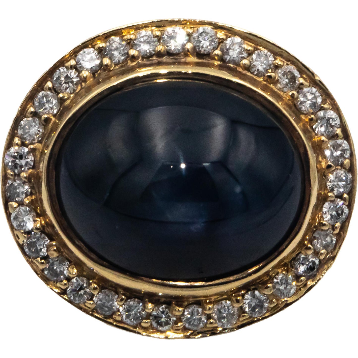 14k Yellow Gold 10.0CT Diamond and Cabochon Sapphire Cocktail Ring Size 6.25