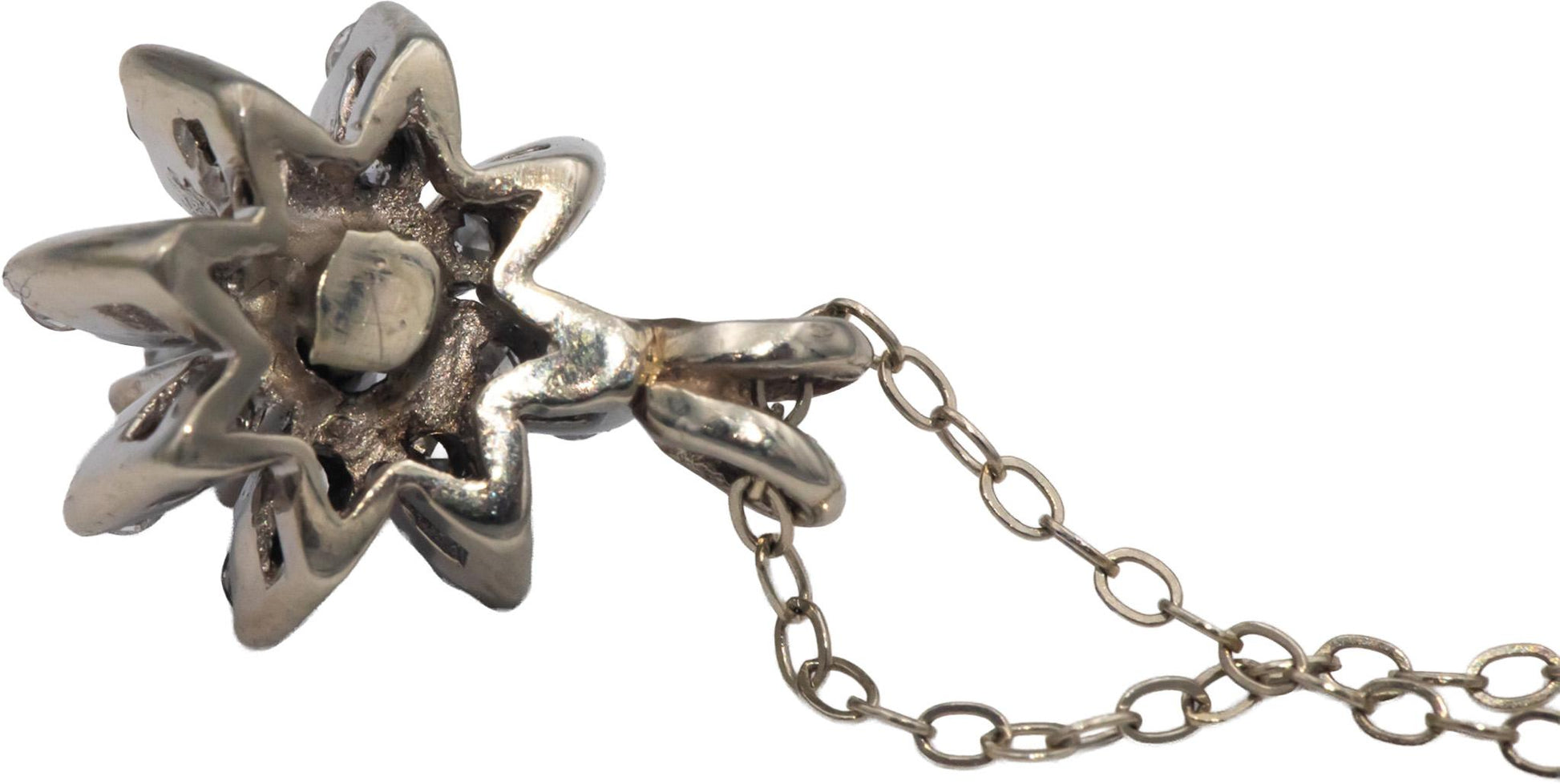 14k White Gold Diamond Cluster Burst Pendant Necklace 0.70CT w/ 0.25CT Center