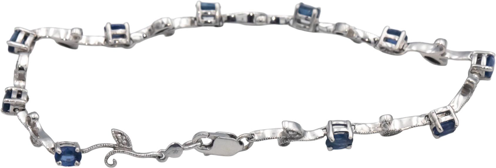 14k White Gold 2.06CT Diamond and Blue Sapphire Floral Link Bracelet