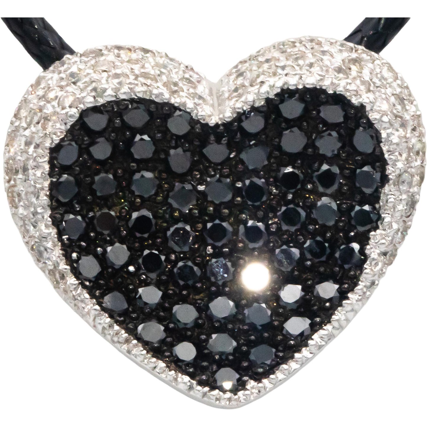 18k White Gold 1.50CT White and Black Diamond Cluster Heart Pendant Necklace