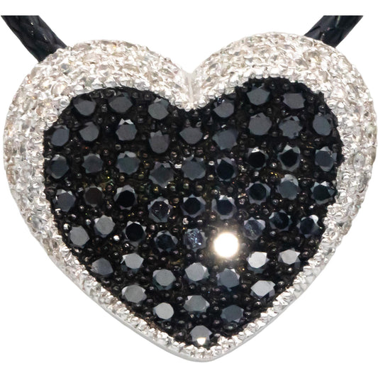18k White Gold 1.50CT White and Black Diamond Cluster Heart Pendant Necklace