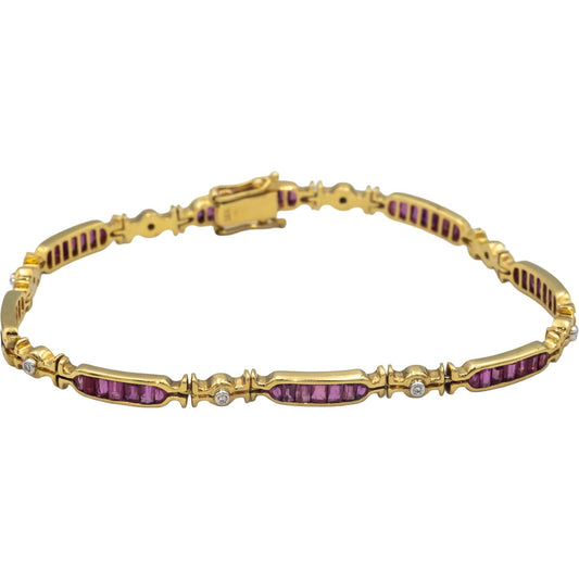 Designer 18k Yellow Gold Diamond and Ruby Fancy Link Tennis Bracelet 2.05CT