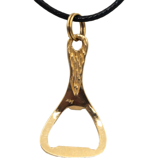 14k Yellow Gold Jewelry Bottle Opener Pendant On Cord Necklace