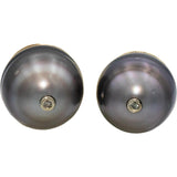 14k Gold Black Tahitian Pearl and Diamond Accent Stud Earrings 0.04CTW