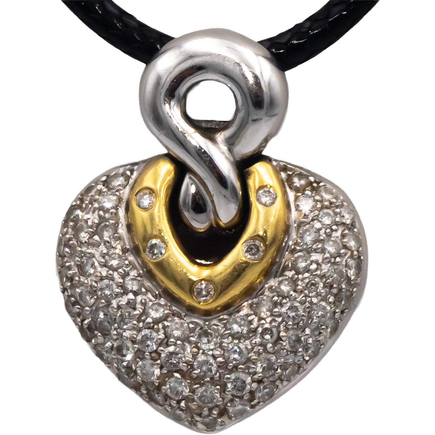 18k White and Yellow Gold 1.0CT VS Diamond Cluster Heart Pendant Necklace