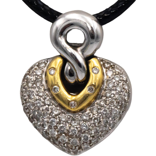 18k White and Yellow Gold 1.0CT VS Diamond Cluster Heart Pendant Necklace