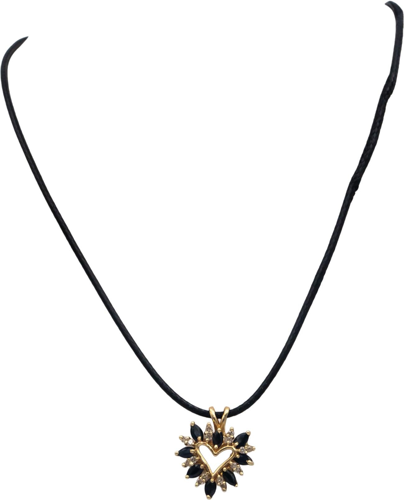 14k Yellow Gold 1.0CT Diamond and Sapphire Heart Pendant Necklace