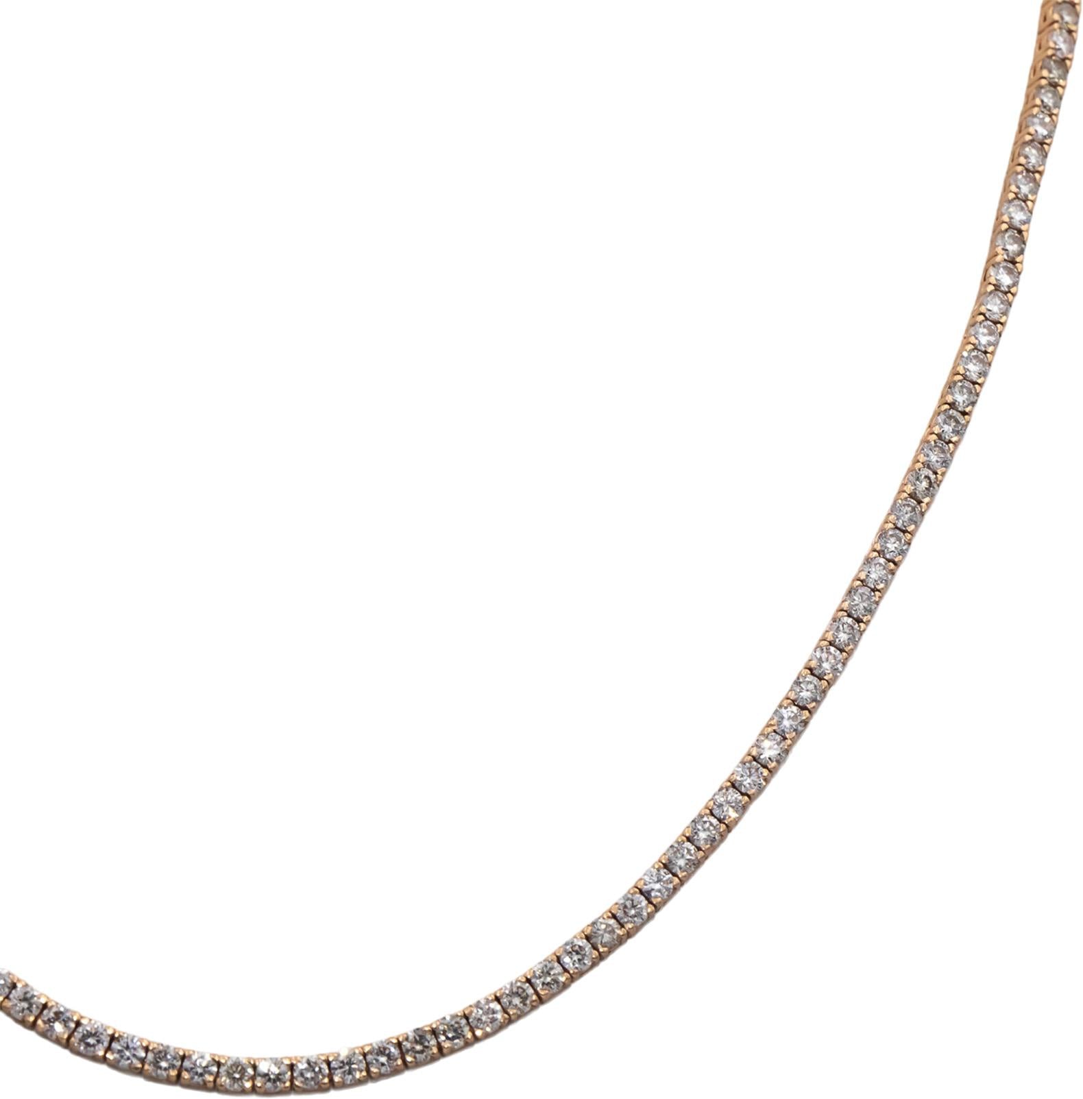 14k Rose Gold Round Diamond Tennis Necklace 17.75" Long 7.87CT