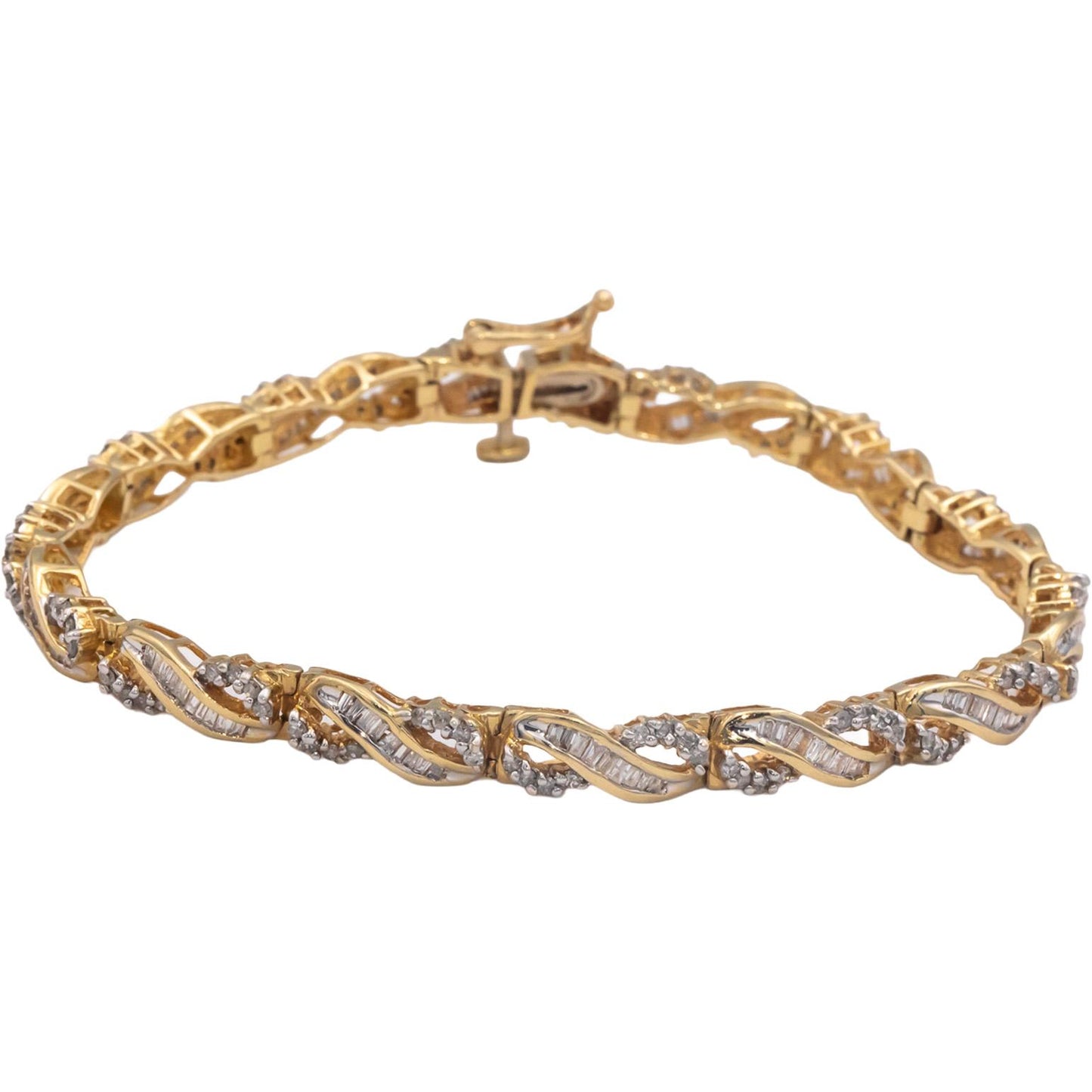 14k Yellow Gold Round & Baguette Cut Diamond Fancy Link Bracelet 2.50CT