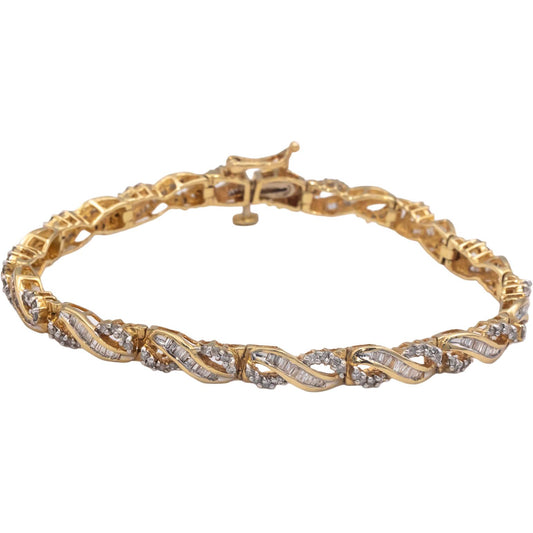 14k Yellow Gold Round & Baguette Cut Diamond Fancy Link Bracelet 2.50CT