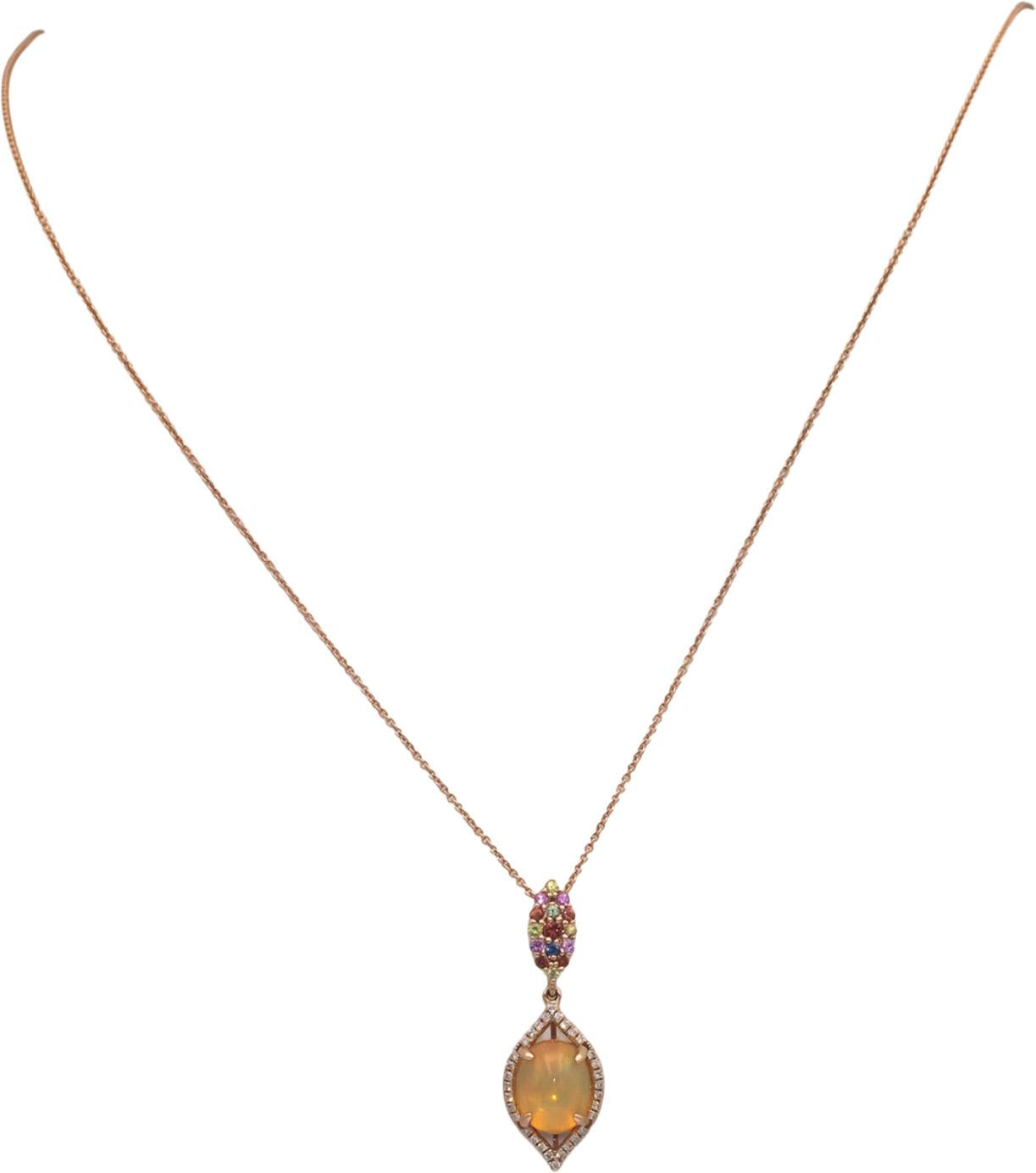 LE VIAN 14k Rose Gold 0.17CT Diamond Opal Rainbow Sapphire Pendant Necklace