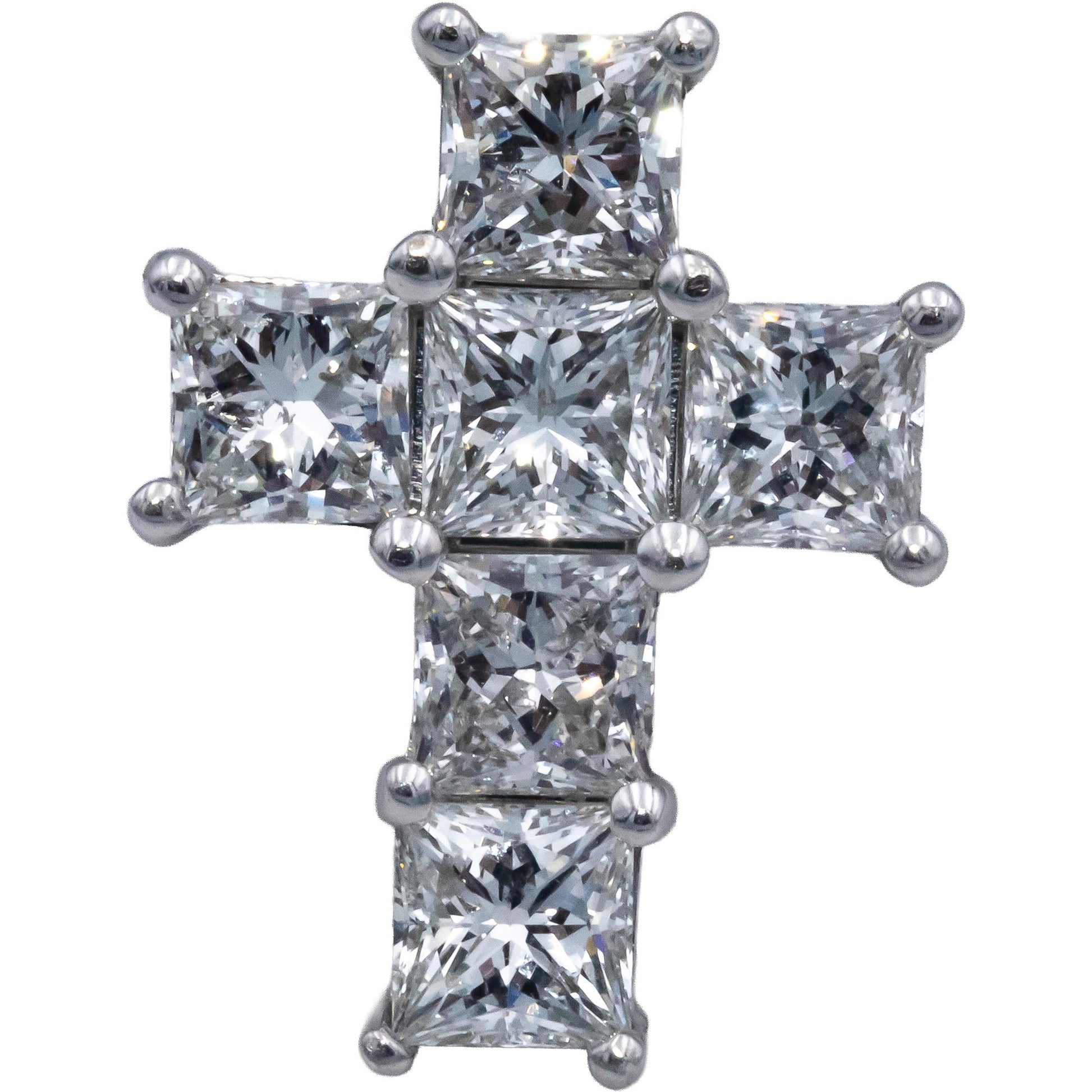 14k White Gold Princess Cut Diamond Cross Crucifix Pendant 5.35CT