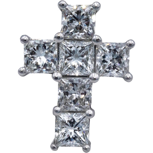 14k White Gold Princess Cut Diamond Cross Crucifix Pendant 5.35CT