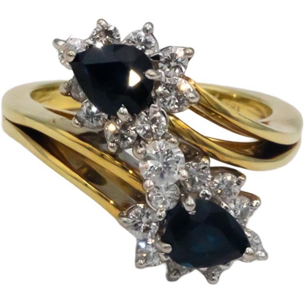 18k Yellow & White Gold VS Diamond and Sapphire Crossover Ring 1.90CT Size 6.5