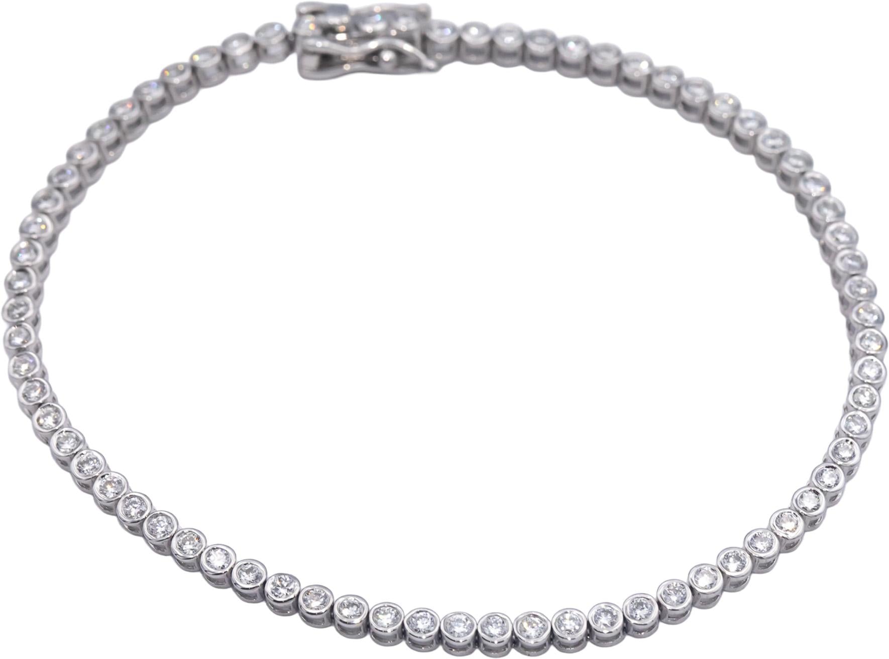 14k White Gold 1.70CT VS Round Bezel Set Diamond Tennis Bracelet