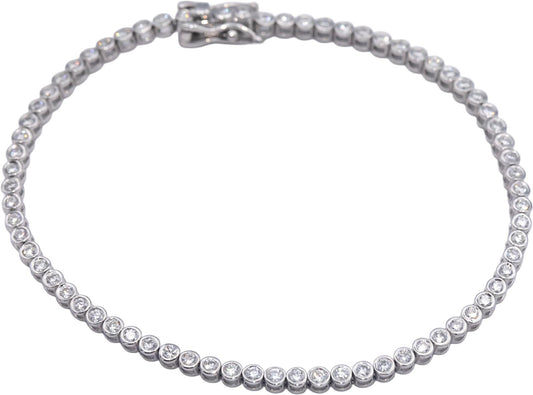 14k White Gold 1.70CT VS Round Bezel Set Diamond Tennis Bracelet