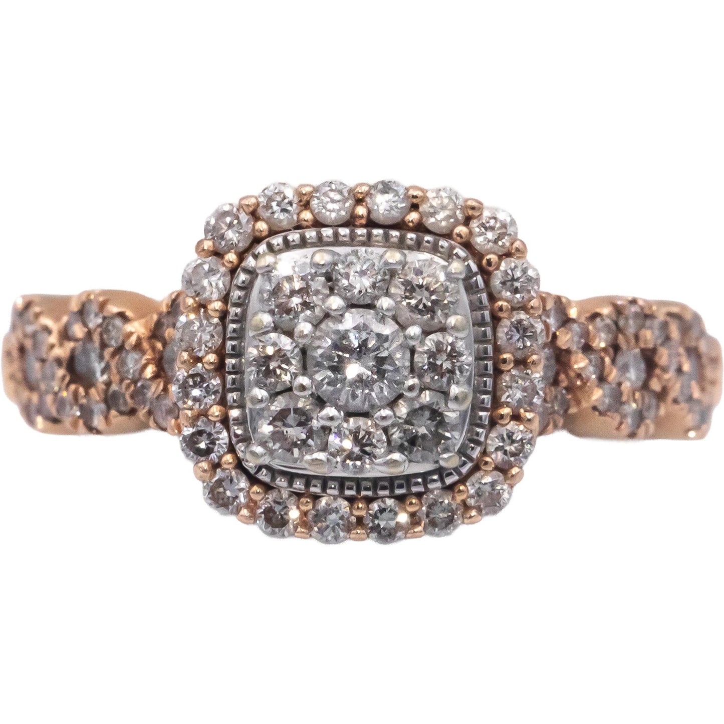 14k Rose Gold 0.50CT Round Cut Diamond Cluster Halo Ring Size 6.75
