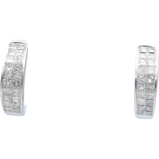 14k White Gold 1.0CT Princess Cut Diamond Hoop Huggie Earrings