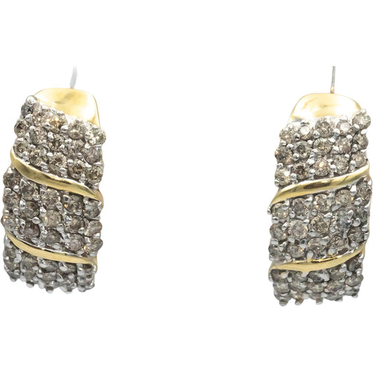 14k Yellow Gold Round Diamond Cluster Curved Earrings 2.0CT