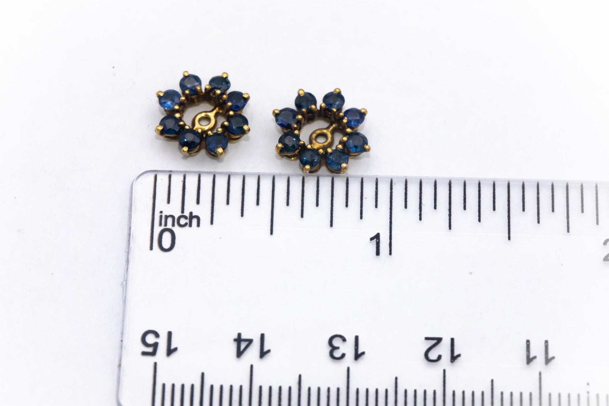 18k Yellow Gold 0.75CT Blue Sapphire Earring Jacket Stud Enhancers