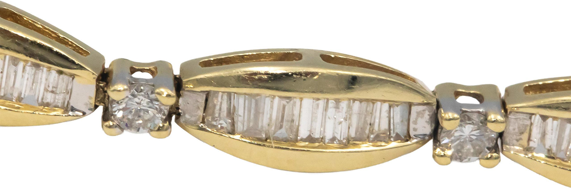 14k Yellow Gold Round & Baguette Cut Diamond Fancy Link Bracelet 3.0CT