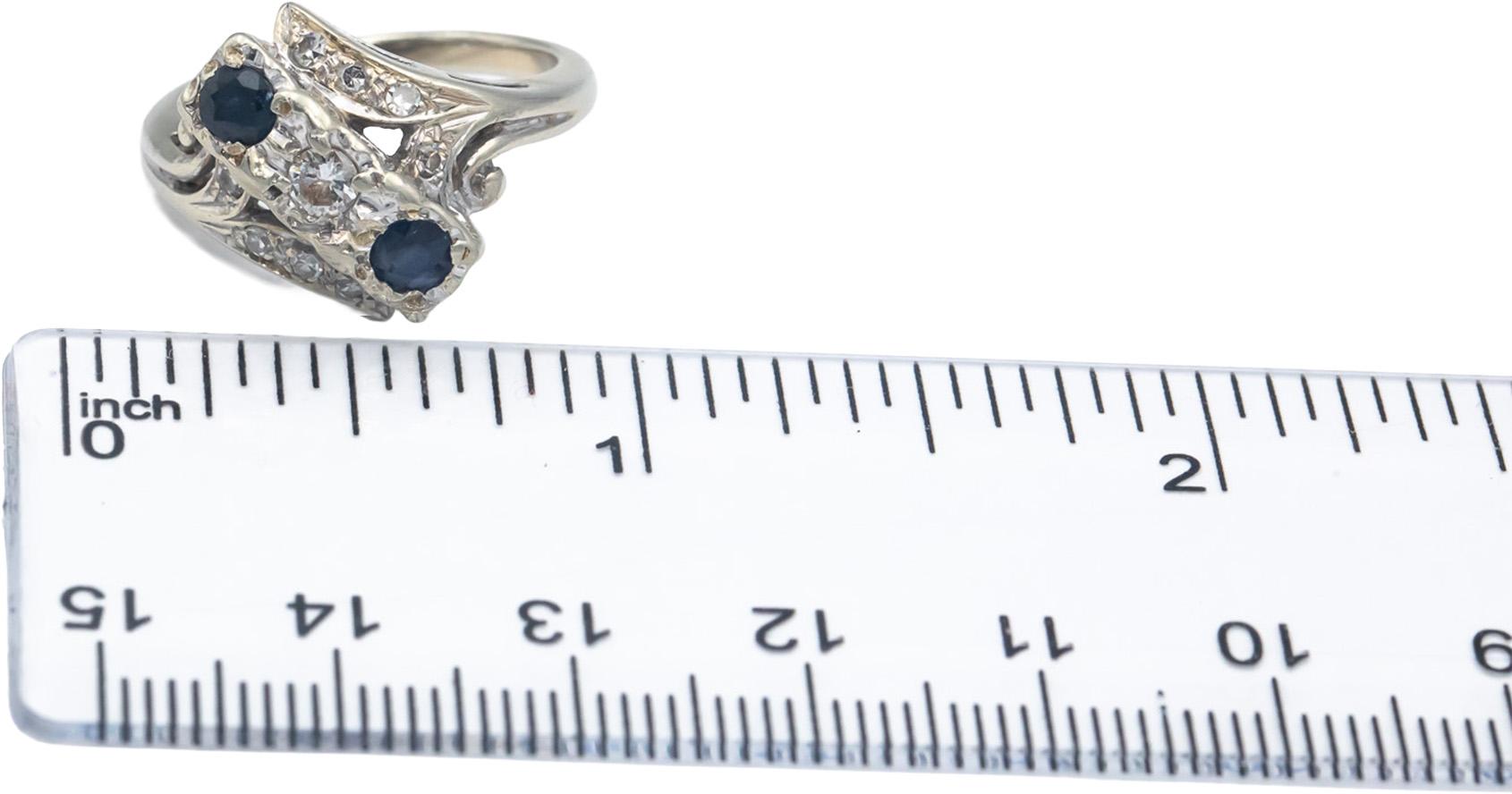 Antique Vintage 14k White Gold 0.64CT Diamond and Sapphire Ring Size 5.75
