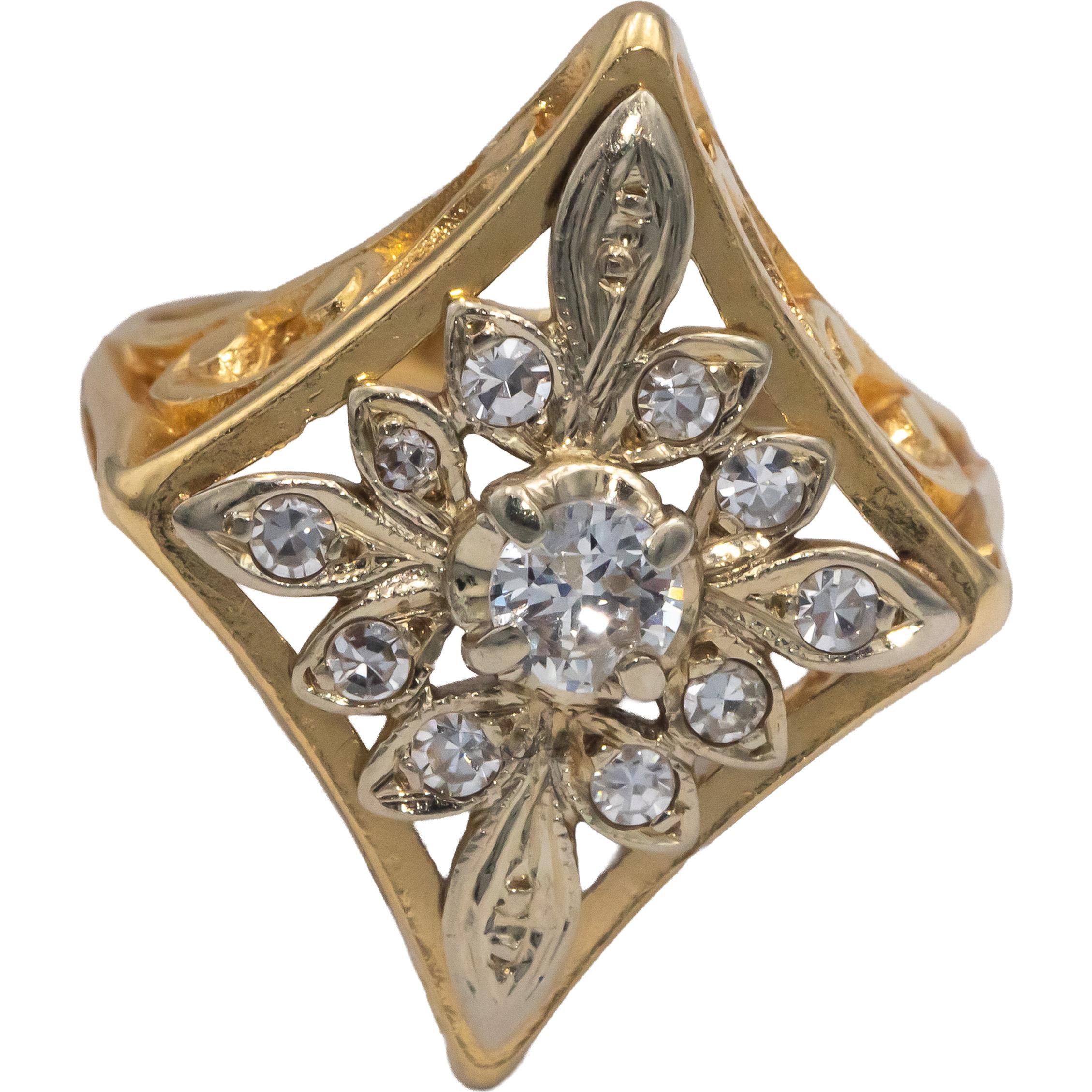 Antique Vintage 14k Yellow Gold Diamond Ring 0.45CT w/ 0.25CT Center Size 6