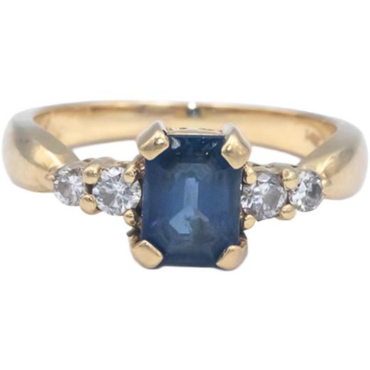 14k Yellow Gold Diamond and Blue Sapphire Cocktail Ring 1.40CTW Size 4.75