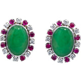 CGL Cert. 14k White Gold Jade Ruby Diamond Clip On Earrings 8.30CT $19300 Retail