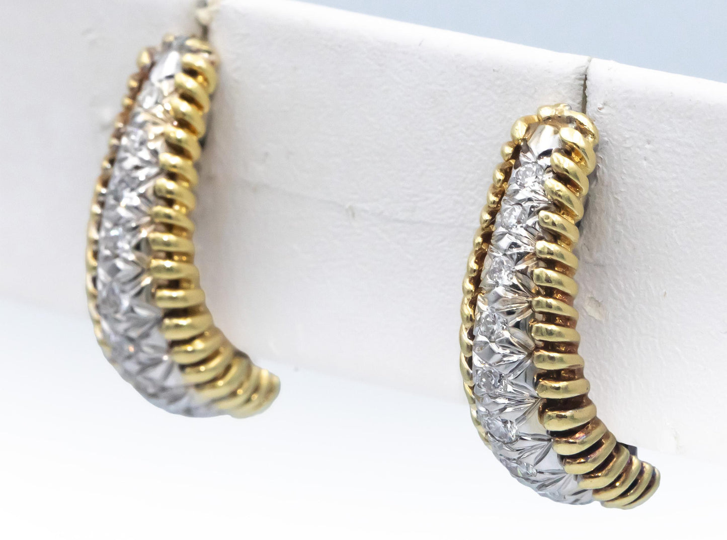 Retro Antique 14k Yellow and White Gold 0.50CT VS Diamond Curved Earrings