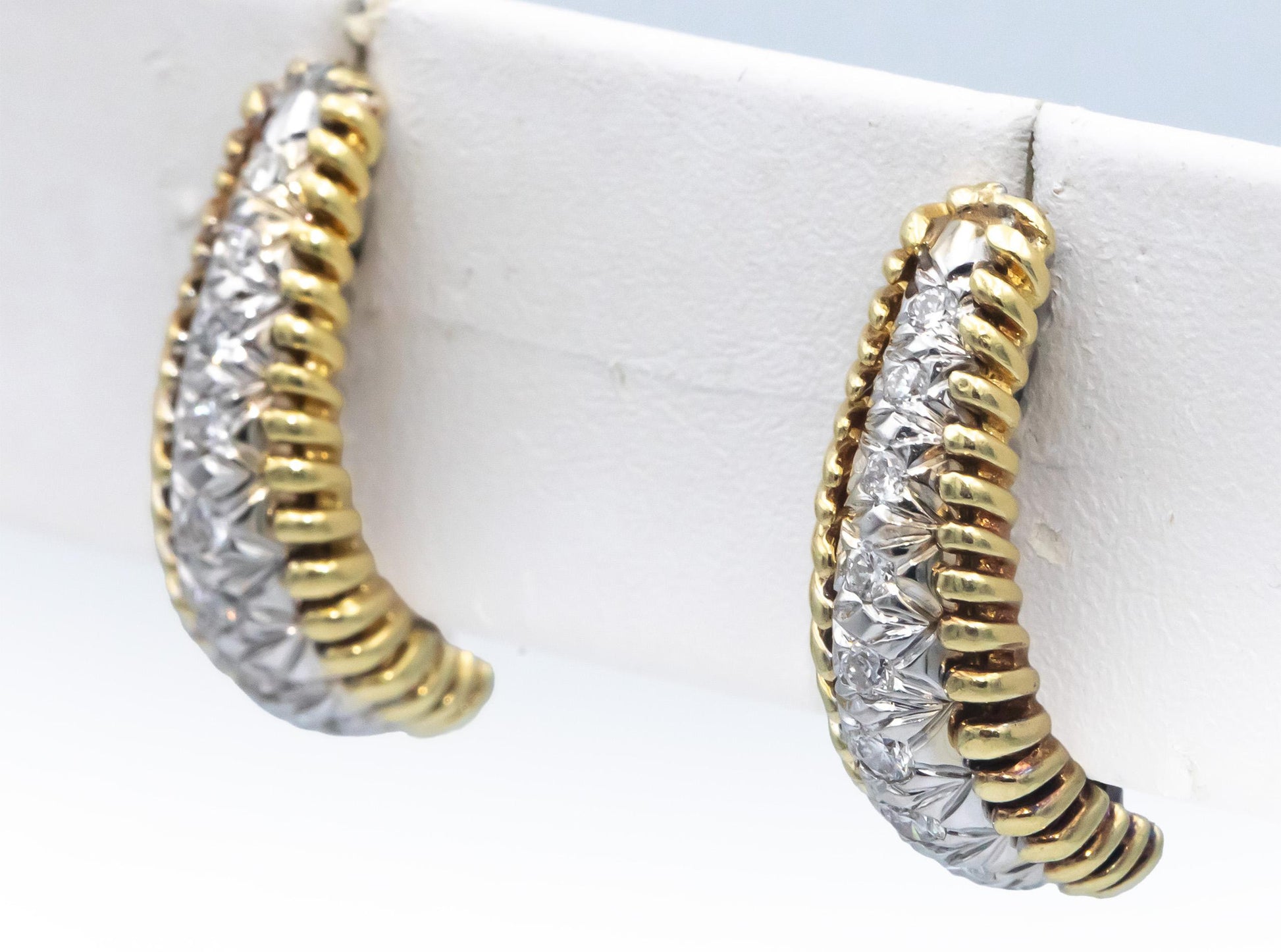 Retro Antique 14k Yellow and White Gold 0.50CT VS Diamond Curved Earrings