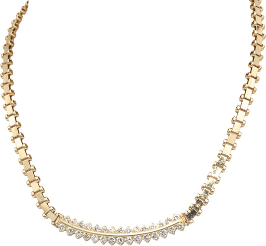 14k Yellow Gold VS Round Diamond Curved Pendant Fancy Link Necklace 2.0CT