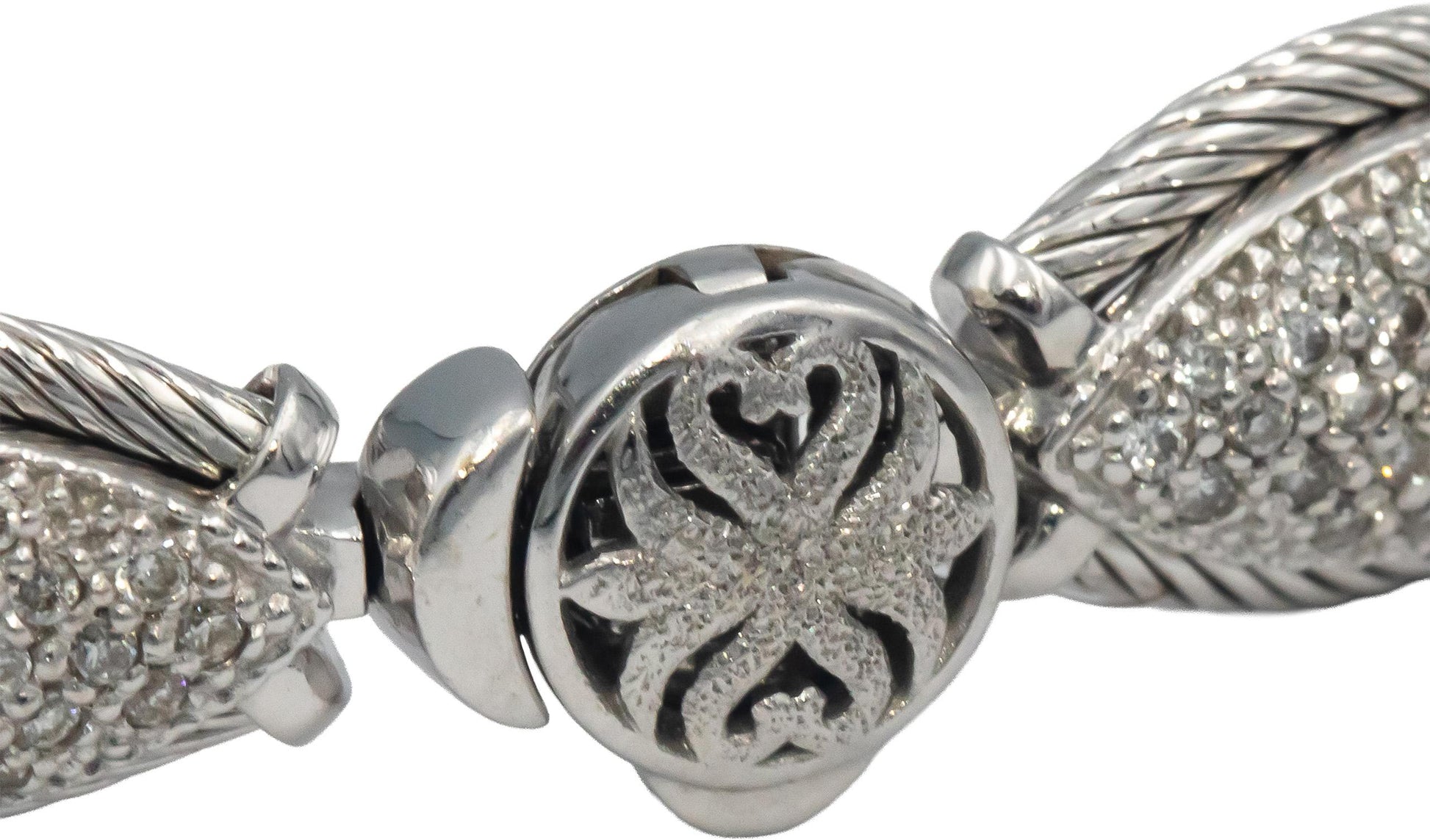 PHILIPPE CHARRIOL 18k White Gold VS Diamond Pave Fancy Link Bracelet 1.10CT