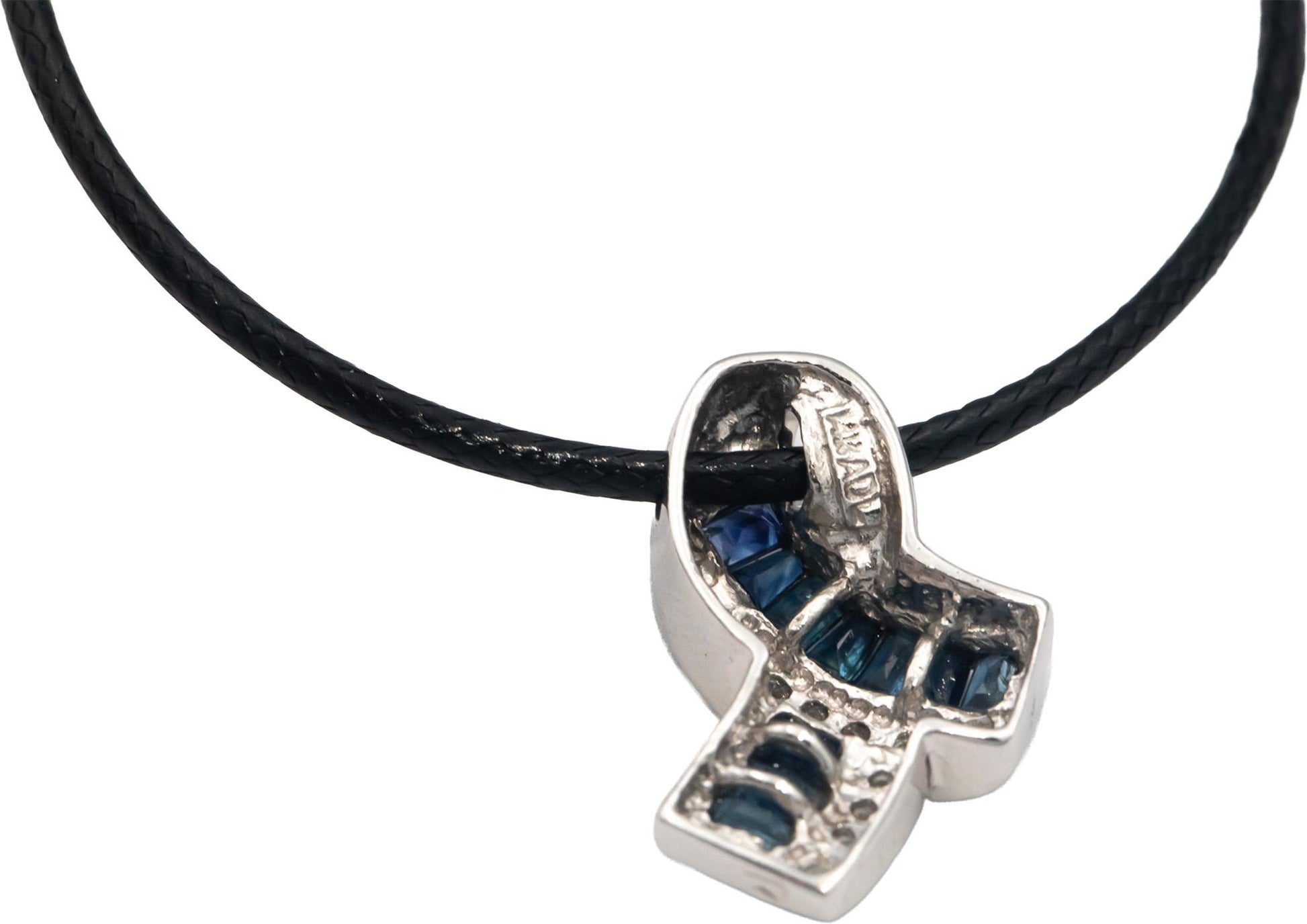 14k White Gold 0.75CT Diamond and Blue Sapphire Pendant Necklace
