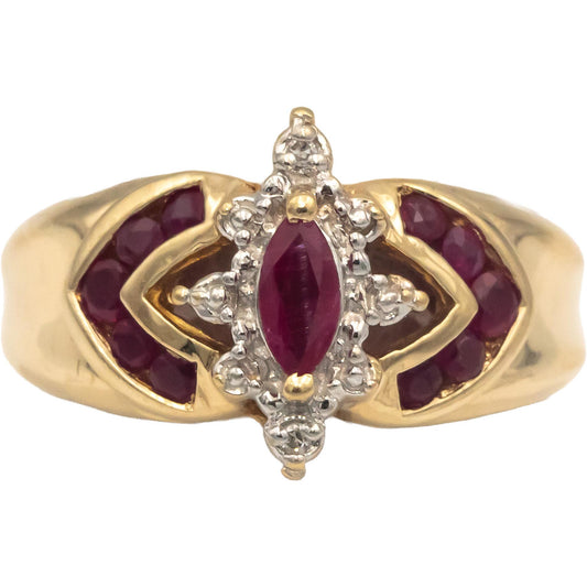 10k Yellow Gold Jewelry 0.50CT Ruby and Diamond Cocktail Ring Size 8