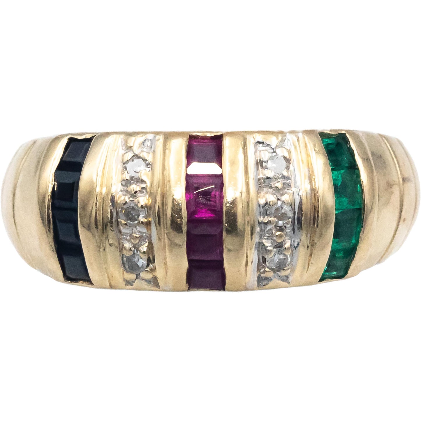 14k Yellow Gold 0.39CT Diamond Emerald Ruby Sapphire Band Ring Size 6.5