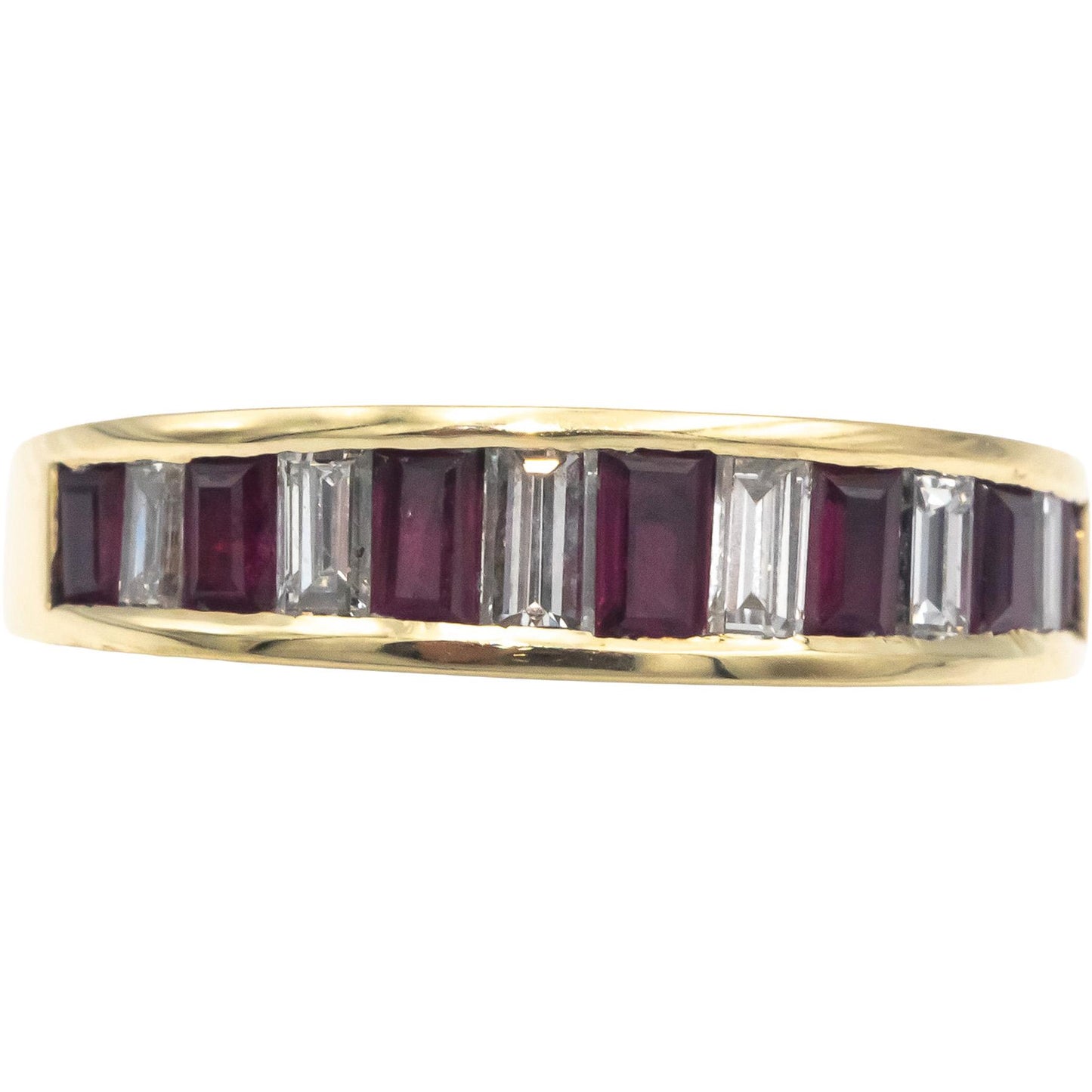 14k Yellow Gold 0.76CT Baguette Cut Channel Set Diamond & Ruby Band Ring Size 7