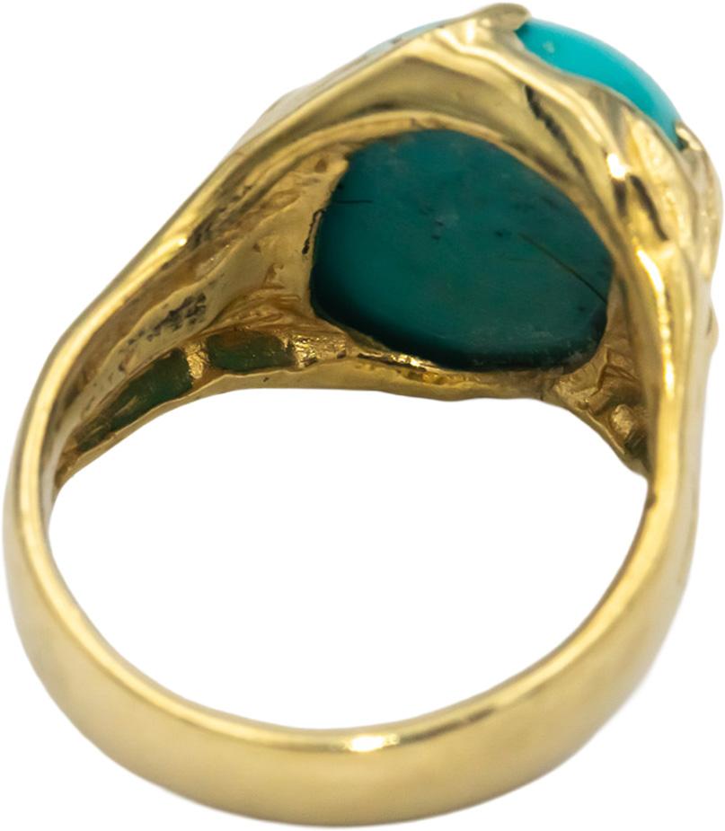 18k Yellow Gold Jewelry 15.0 x 11.0mm Cabochon Turquoise Cocktail Ring Size 7