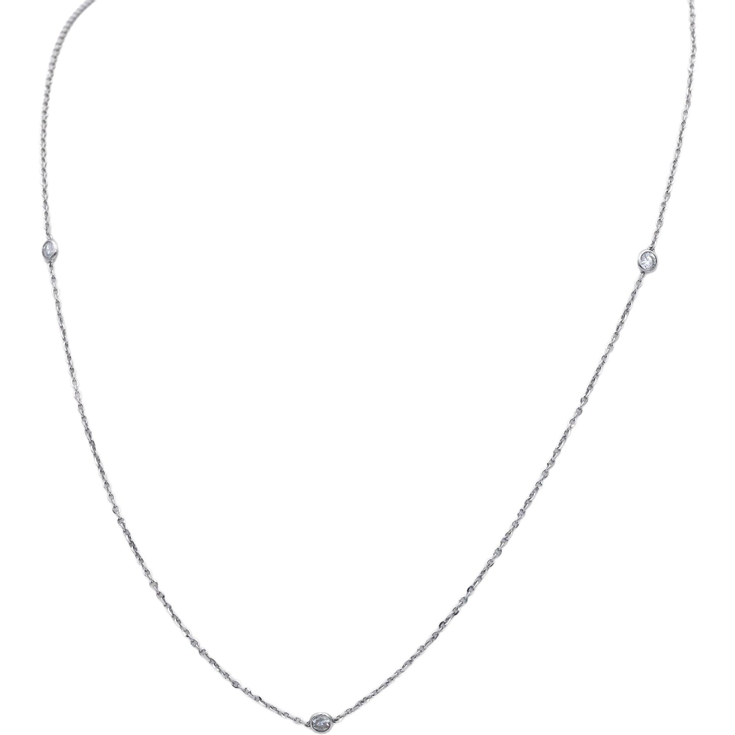 14k White Gold 0.50CT Round Cut Bezel Set Diamond By The Yard Necklace