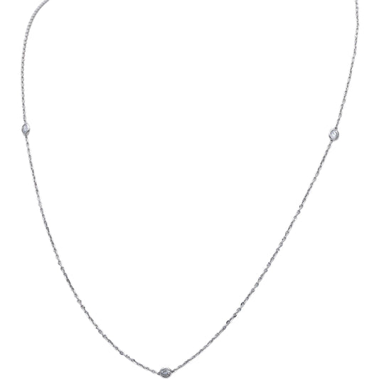 14k White Gold 0.50CT Round Cut Bezel Set Diamond By The Yard Necklace