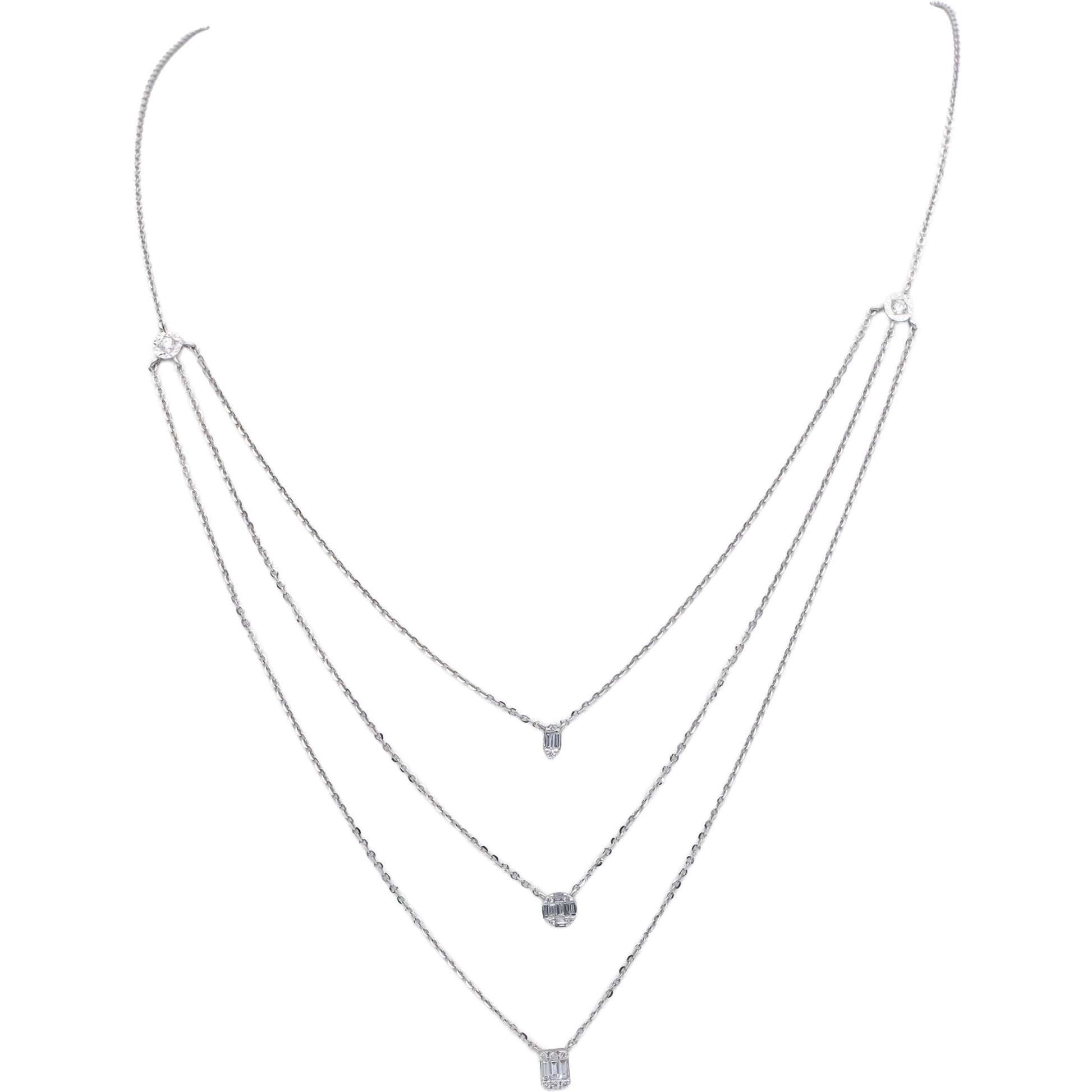 18k White Gold 0.43CT VS Round & Emerald Cut Diamond Formal Necklace