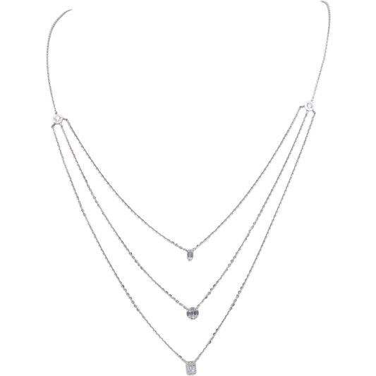 18k White Gold 0.43CT VS Round & Emerald Cut Diamond Formal Necklace