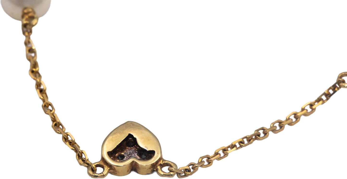 14k Yellow Gold 0.03CT Round Cut Diamond and 4.5mm Pearl Chain Necklace
