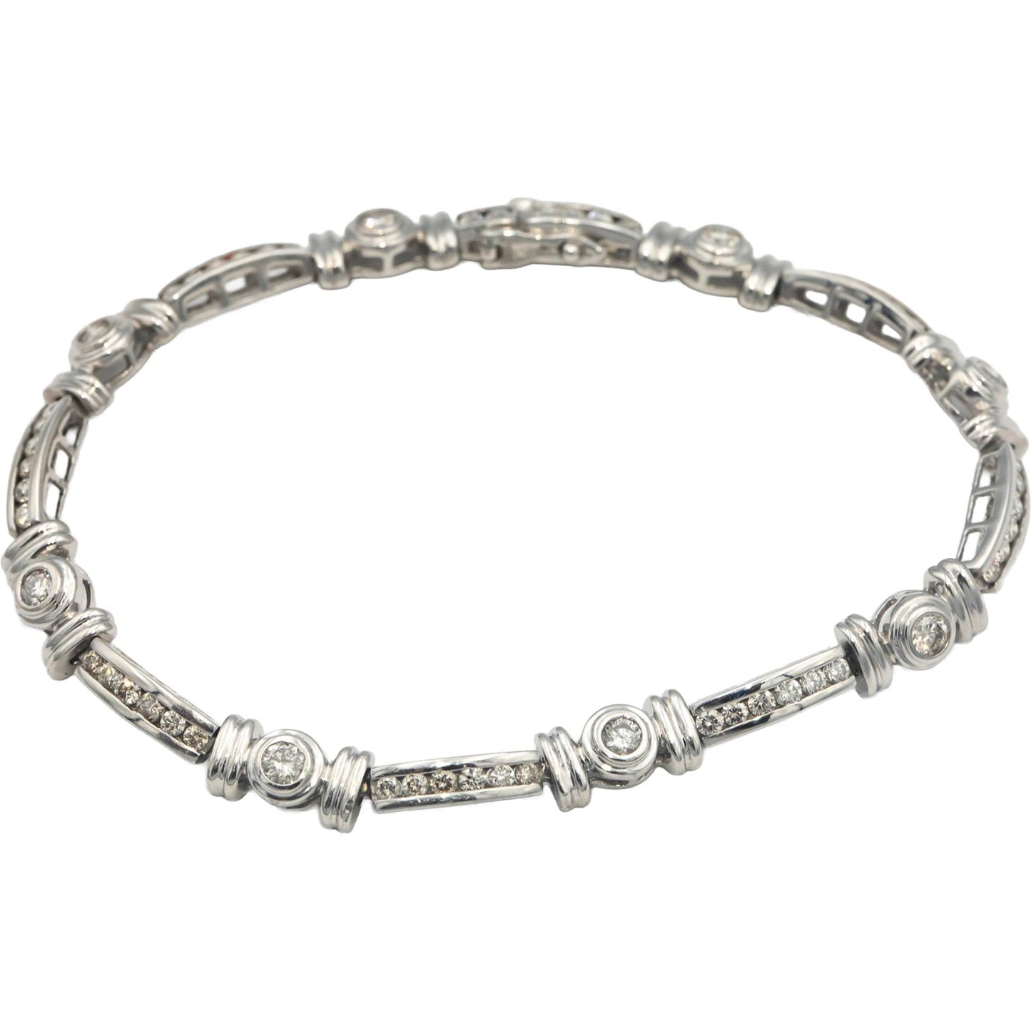 Diamond 14k White Gold Jewelry Channel & Bezel Set Link Bracelet 2.0CT